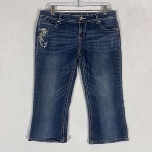 Grace In LA Capri Jeans Womens 11/29 Blue Denim Low Rise Bling Embellished Short